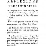 Image of Eprémesnil JJ. Réflexions préliminaires, a l’occasion de la piece intitulée, les Docteurs modernes, jouée sur le ThéÃ¢tre Italien, le seize Novembre 1784. - 1 of 1