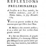 Image of Eprémesnil JJ. Réflexions préliminaires, a l’occasion de la piece intitulée, les Docteurs modernes, jouée sur le ThéÃ¢tre Italien, le seize Novembre 1784. - 1 of 1