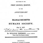 Image of Emerson W. A discourse, delivered in the First Church, Boston, on the anniversary of the Massachusetts Humane Society, 1807. - 1 of 1